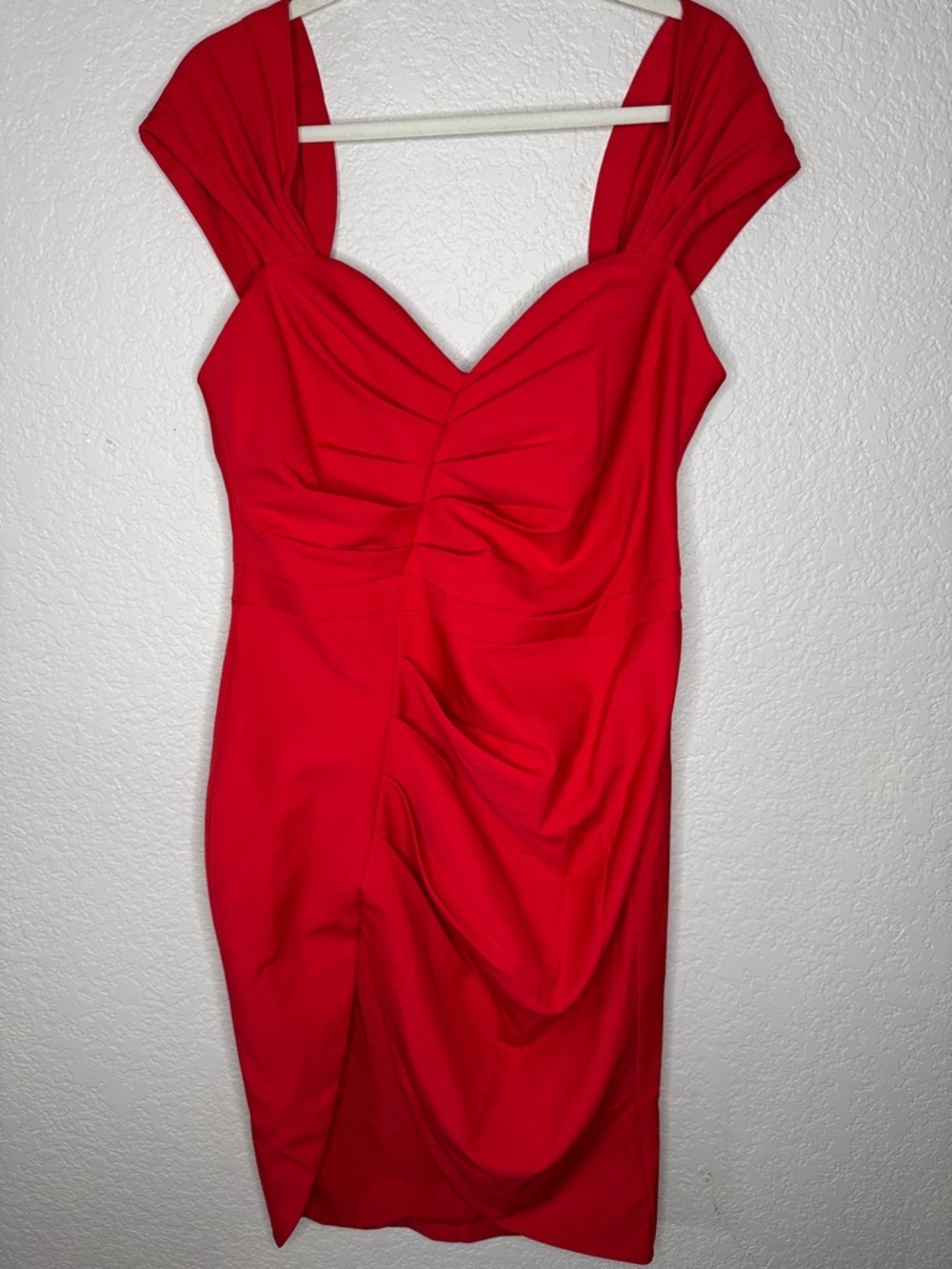NWT Lavish Alice Pleated Bardot Midi Dress Red 12 Large Slit Off the Shoulder - Picture 2 of 9